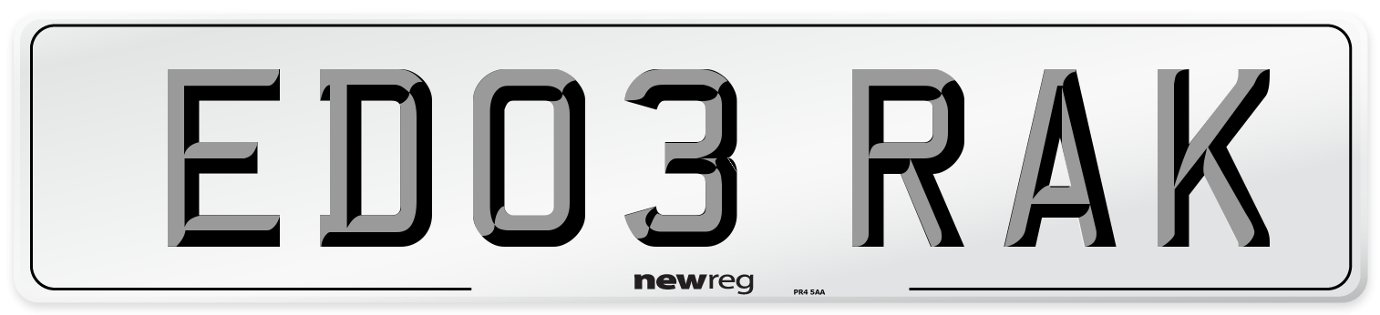 ED03 RAK Number Plate from New Reg